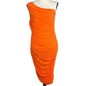 PrettyGarden Neon Orange One Shoulder Midi Dress